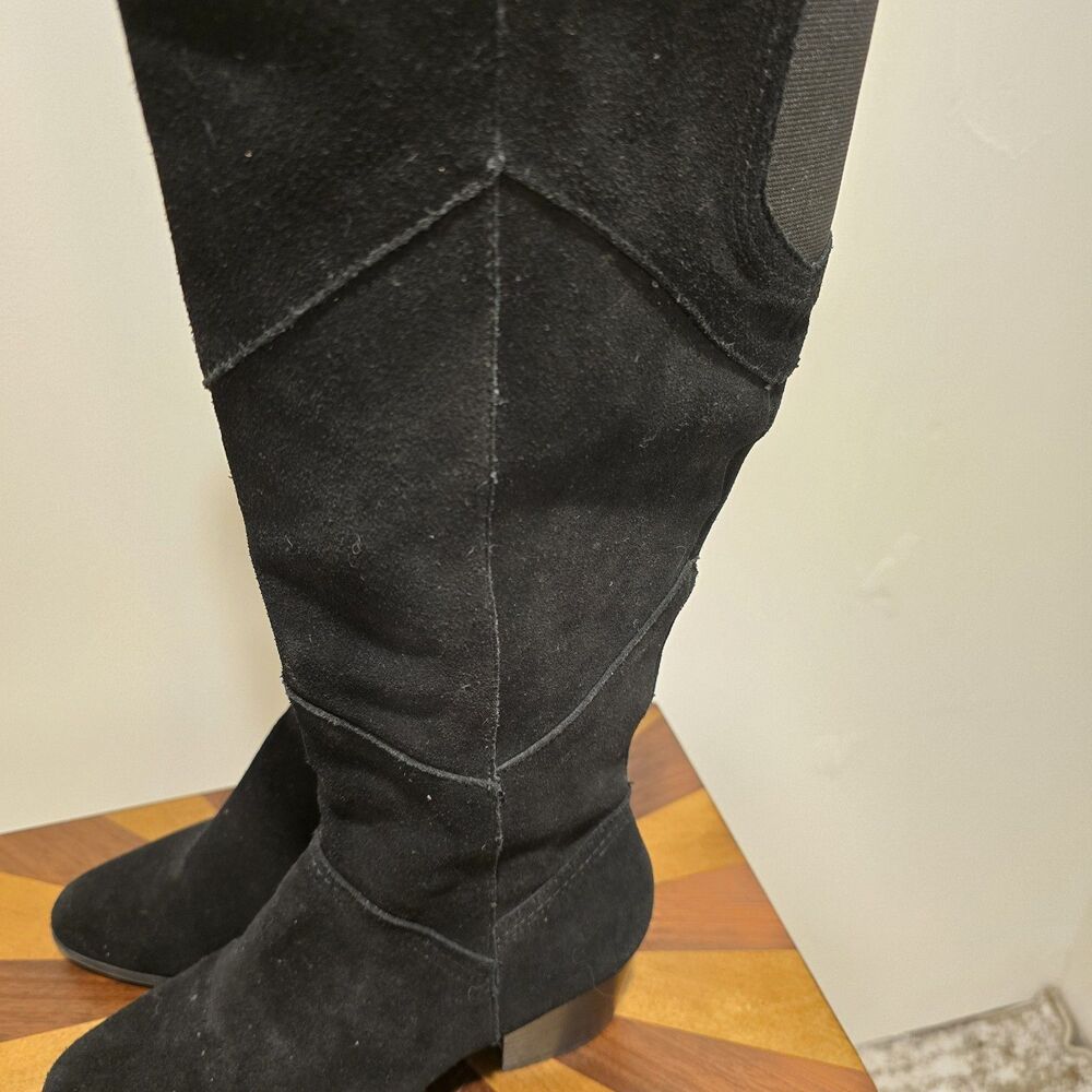 Crown Vintage Boots Womens 8 M Knee High Tall Riding Black Suede Leather Western - Picture 4 of 15
